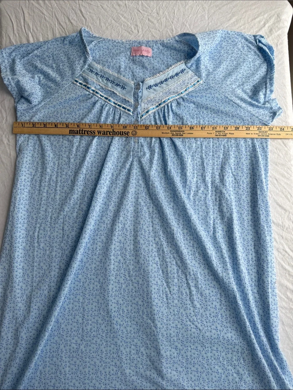 Pink Label Blue Floral Nightgown Lace Trim Cottagecore Gown Approx Size is L/XL